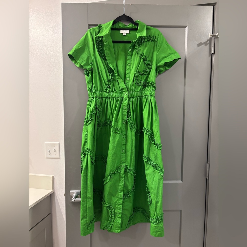 Kate Spade Vibrant Green Button-Up Midi Dress